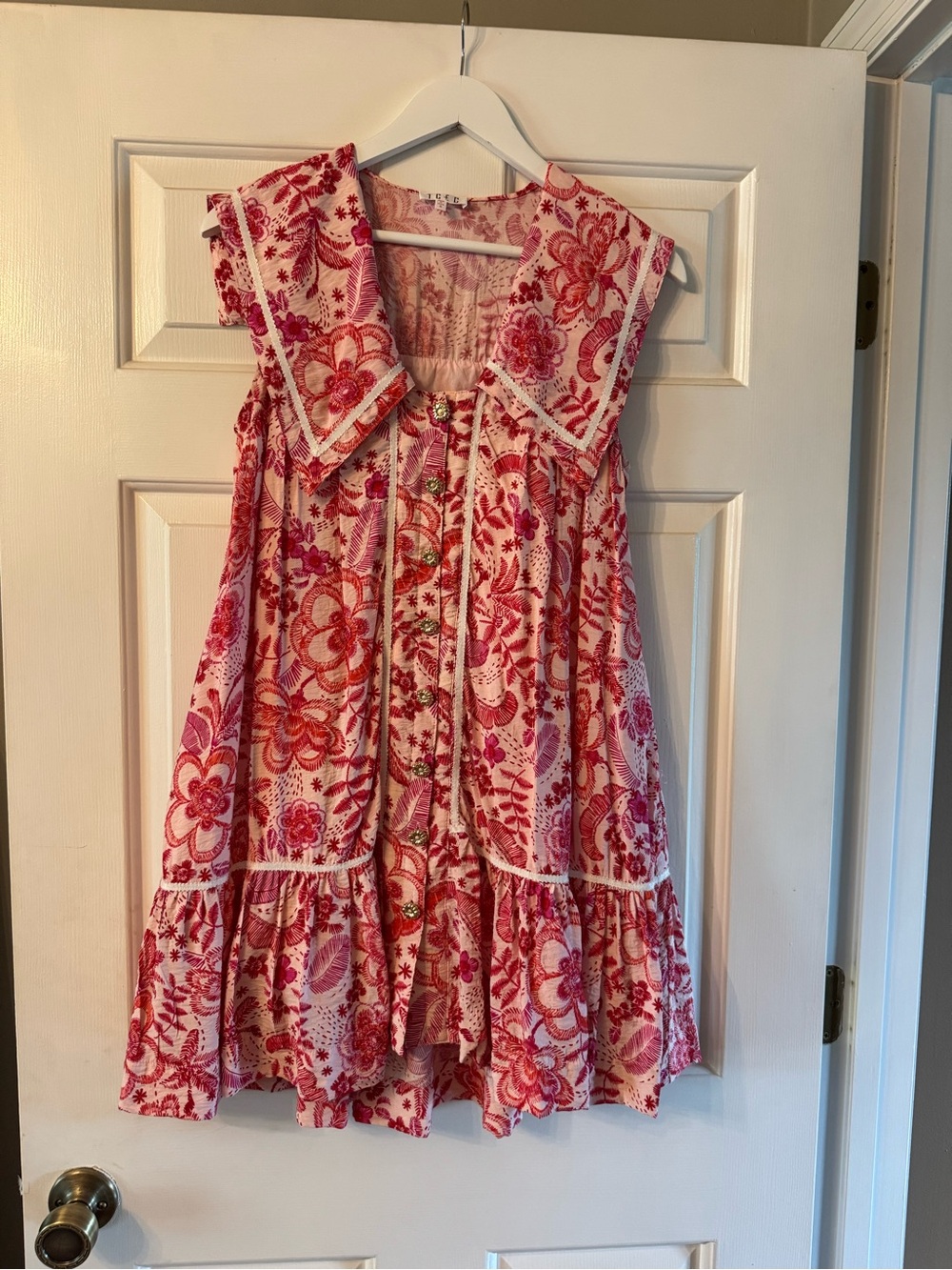 TCEC Pink and Red Floral Button-Front Mini Dress